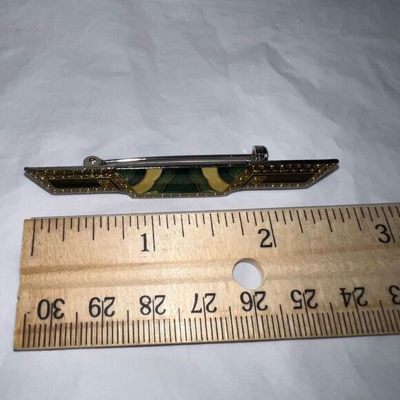 Vintage Gold Tone and Enameled Art Deco Styling Bar Pin - Picture 4 of 7